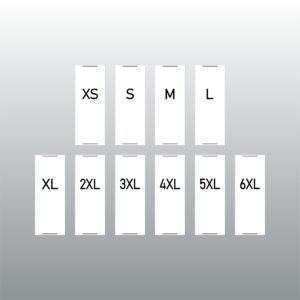 **15mm laiused suurussildid XS-6XL, 20tk/kmpl.