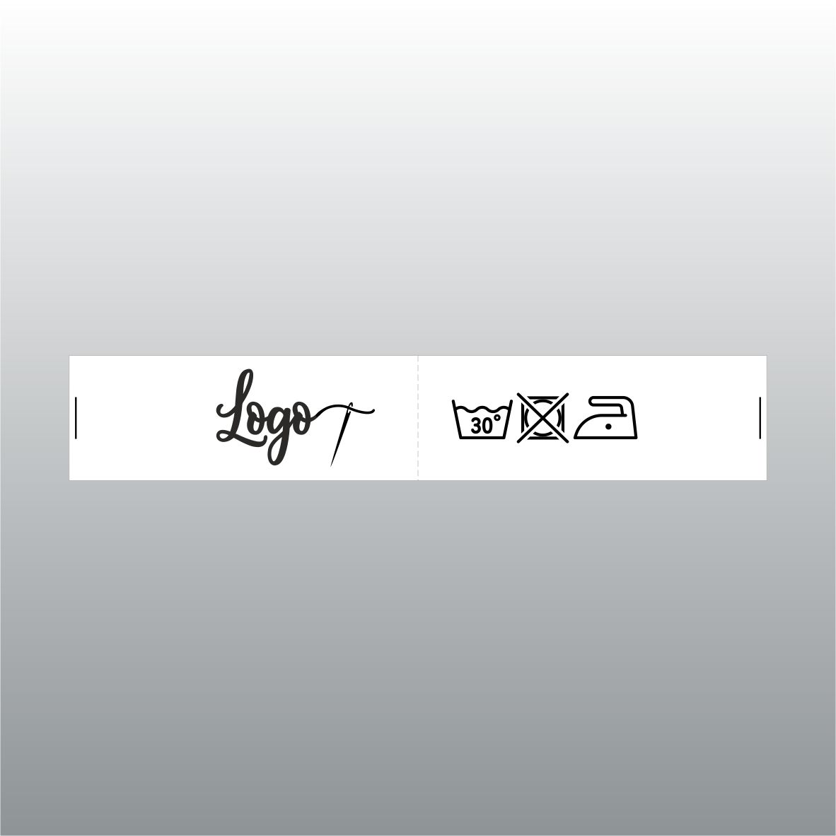 *(mitme valiku võimalusega)15mm laiune, valge, horisontaalne satiinsilt. Logo ja hooldusmärkidega.
